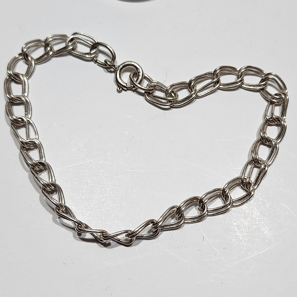 2 Sterling Silver Bracelets Round Oval Links & Double Link Style Bracelet - Picture 3 of 5